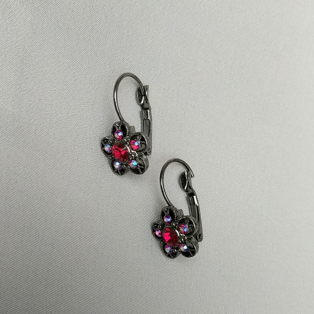 Red Rhinestone Flower Earrings